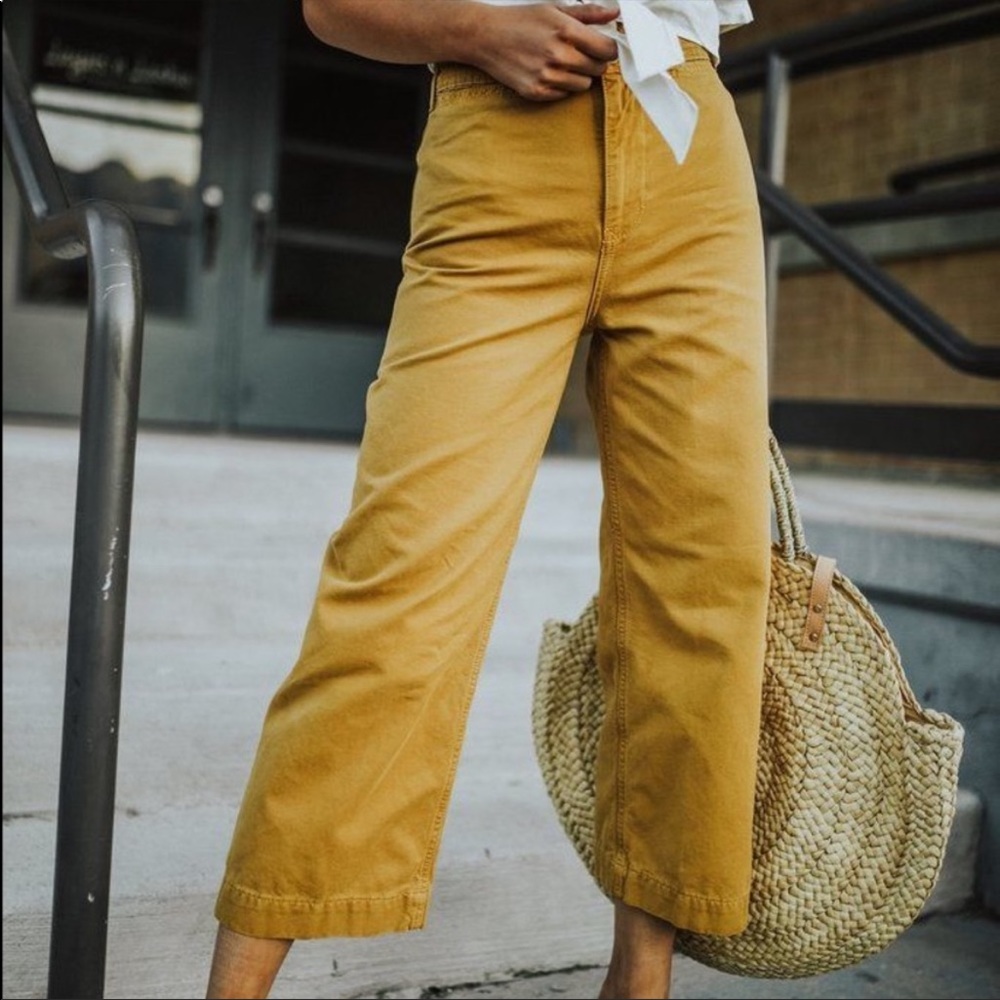 Free People Yellow Wide Leg Cropped Pants